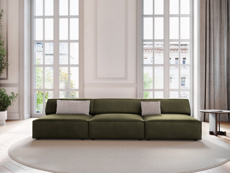 MICADONI Jodie sofa, 3 seter - grnn flyel og sort plast