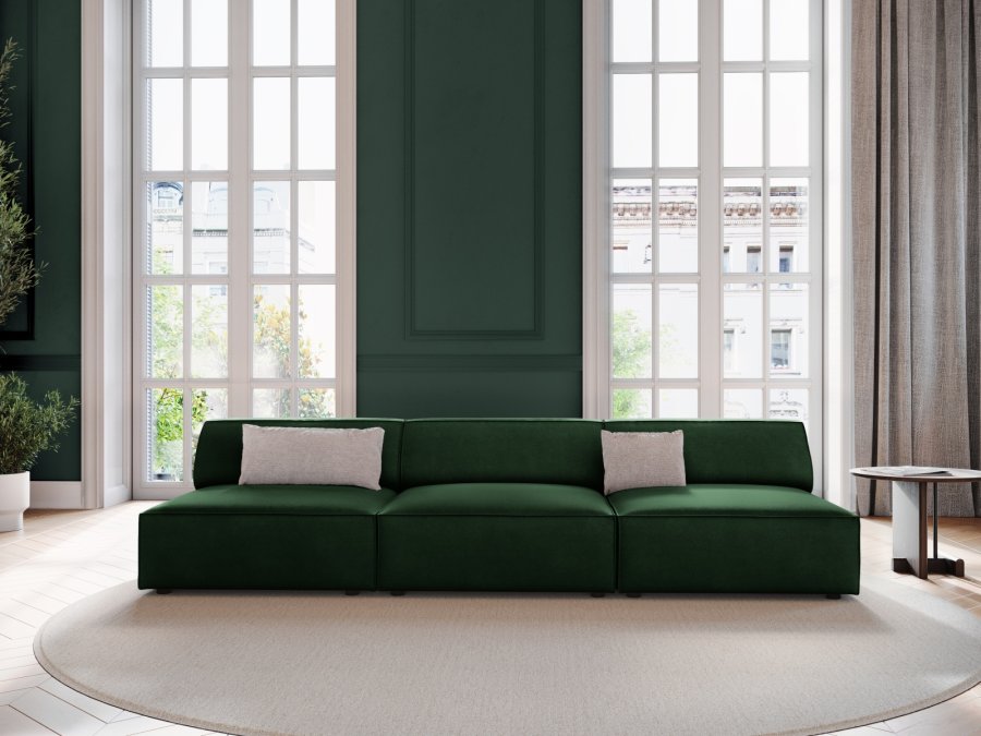 MICADONI Jodie sofa, 3 seter - grnn flyel og sort plast