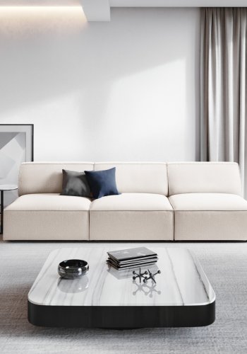 MICADONI Jodie sofa, 3 seter - beige stoff og sort plast