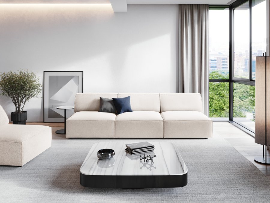 MICADONI Jodie sofa, 3 seter - beige stoff og sort plast