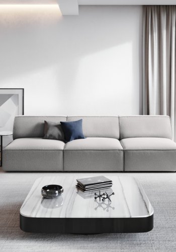 MICADONI Jodie sofa, 3 seter - grtt stoff og sort plast