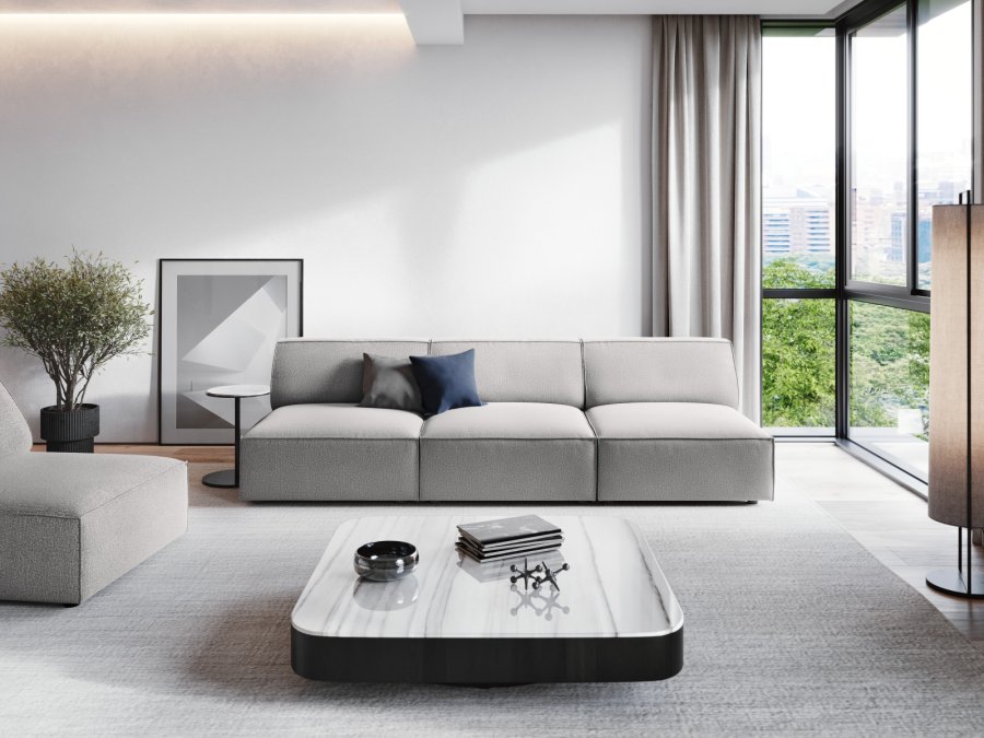 MICADONI Jodie sofa, 3 seter - grtt stoff og sort plast