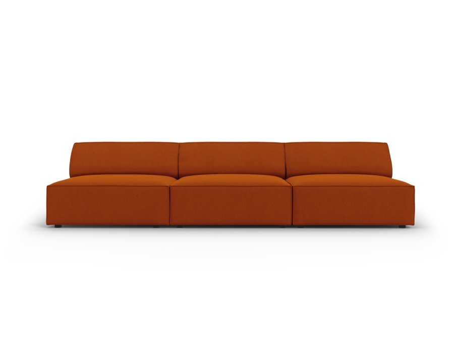 MICADONI Jodie sofa, 3 seter - oransje stoff og sort plast