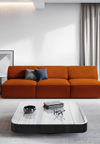 MICADONI Jodie sofa, 3 seter - oransje stoff og sort plast