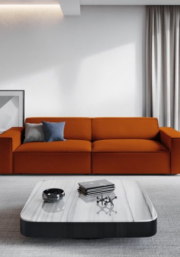 MICADONI Jodie sofa, 3 seter - oransje stoff og sort plast