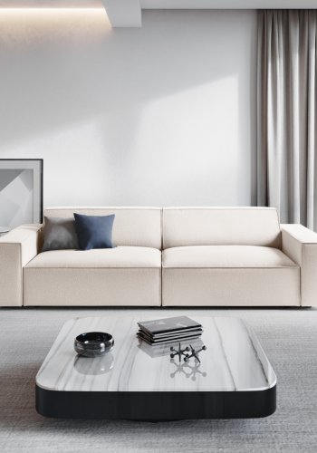 MICADONI Jodie sofa, 4 seter - beige stoff og sort plast