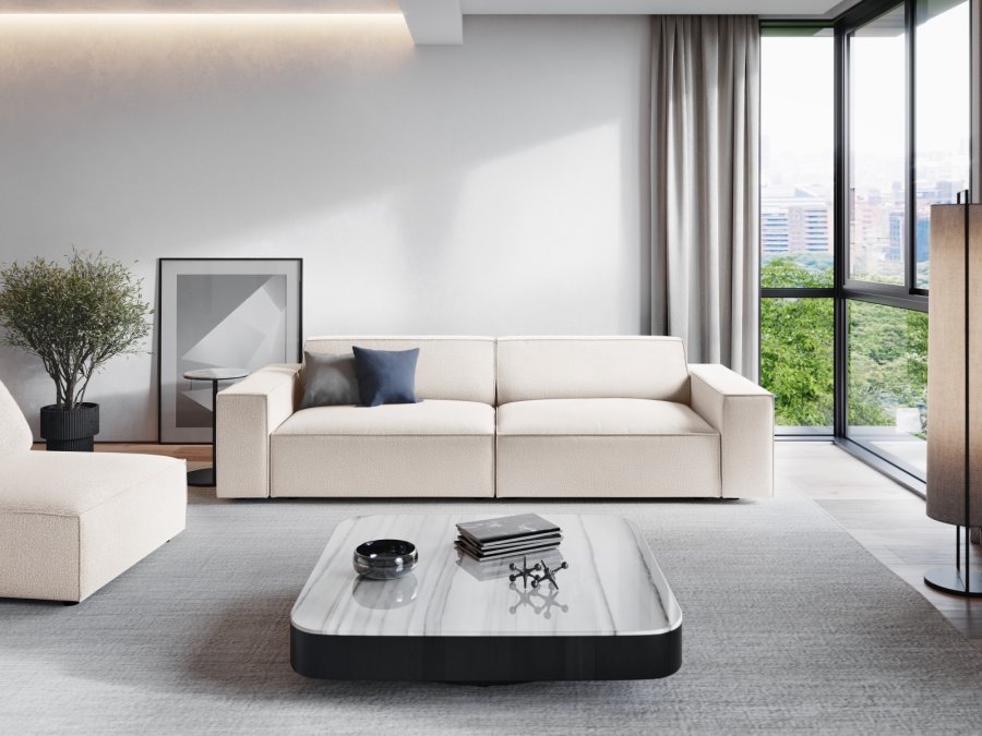 MICADONI Jodie sofa, 4 seter - beige stoff og sort plast