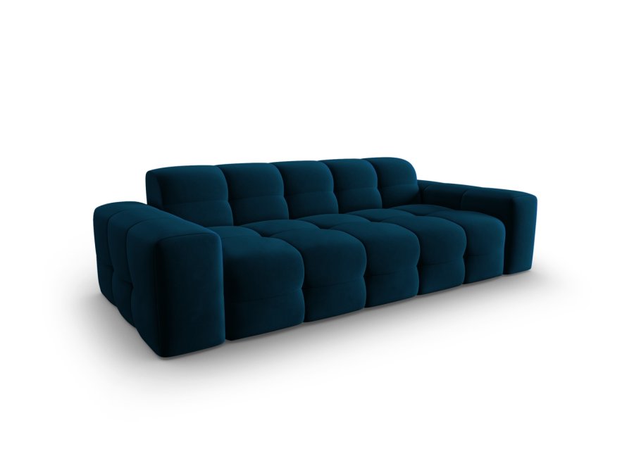 MICADONI Kendal sofa, 3 seter - bl flyel og svart bketre