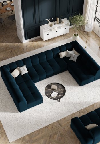 MICADONI Kendal sofa, 3 seter - bl flyel og svart bketre