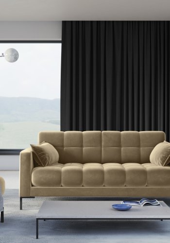 MICADONI Mamaia sofa, 3 seter - beige flyel og sort metall