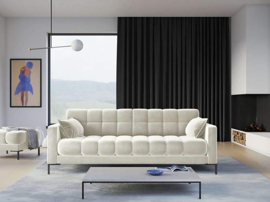 MICADONI Mamaia sofa, 4 seter - beige flyel og sort metall