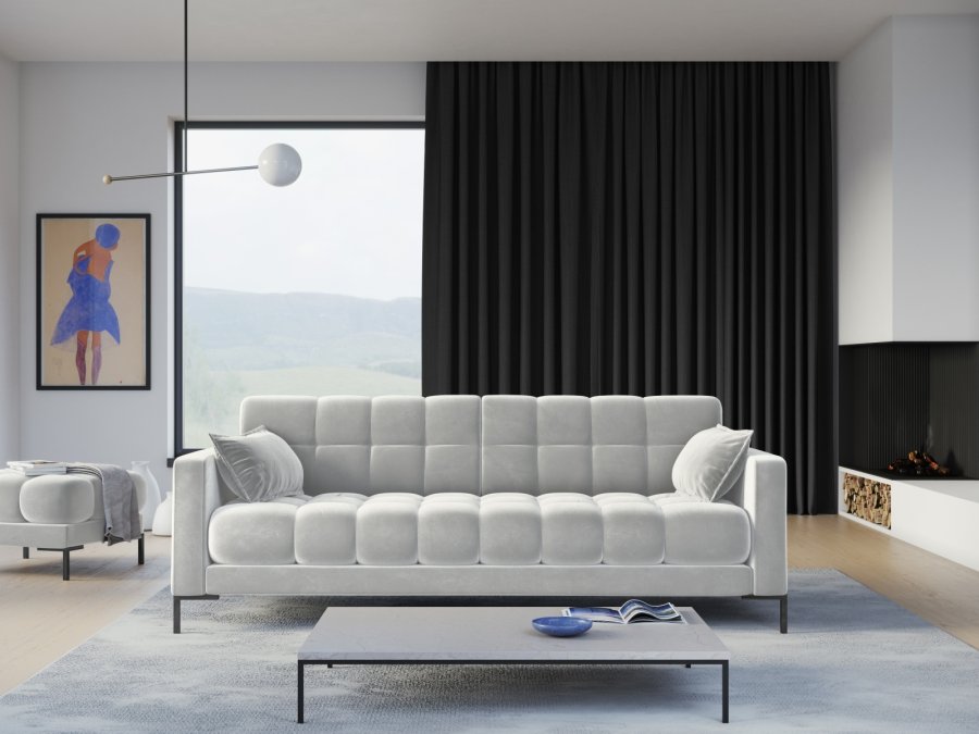 MICADONI Mamaia sofa, 4 seter - slv flyel og sort metall