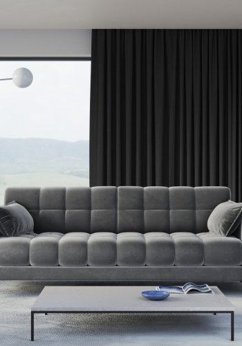 MICADONI Mamaia sofa, 4 seter - beige flyel og sort metall