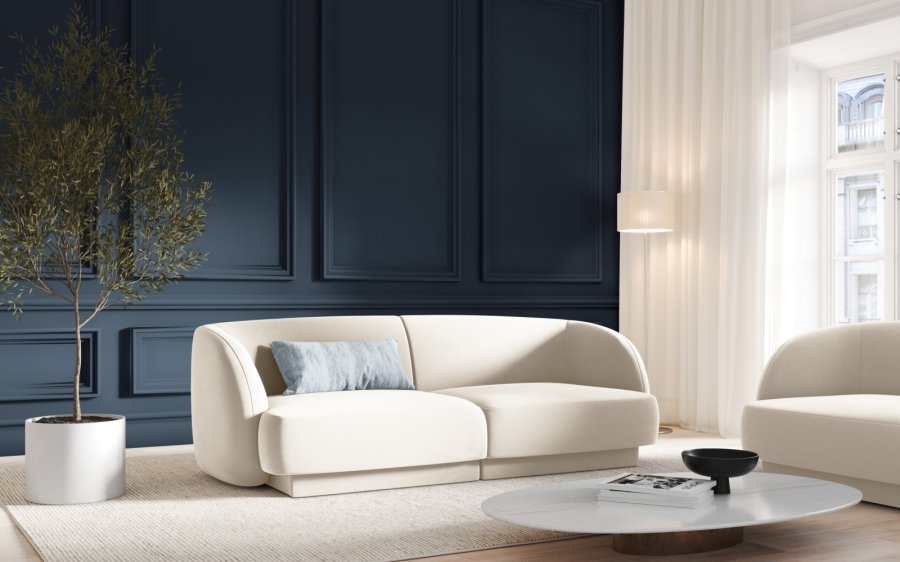 MICADONI Miley sofa, 2 seter - beige flyel og sort plast