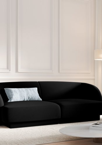 MICADONI Miley sofa, 2 seter - svart flyel og sort plast