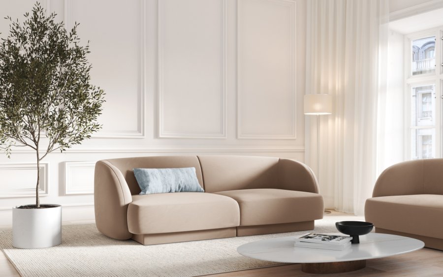 MICADONI Miley sofa, 2 seter - brun flyel og sort plast