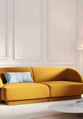 MICADONI Miley sofa, 2 seter - gul flyel og sort plast