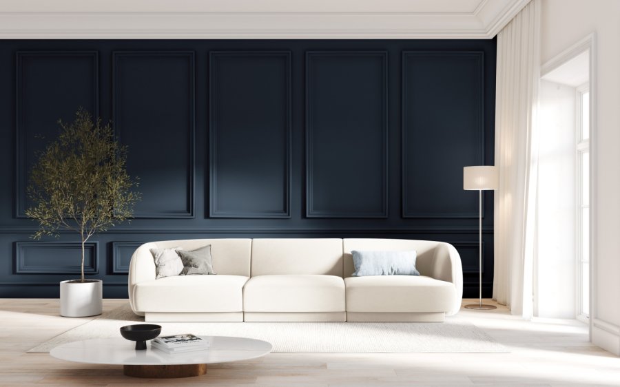 MICADONI Miley sofa, 3 seter - beige flyel og sort plast