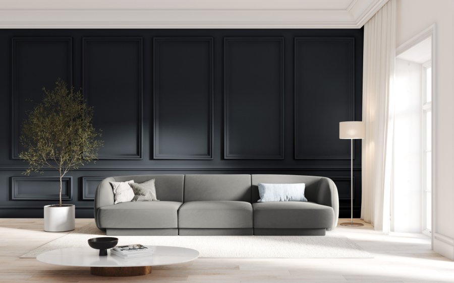 MICADONI Miley sofa, 3 seter - gr flyel og sort plast