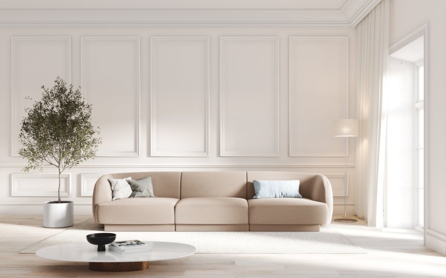 MICADONI Miley sofa, 3 seter - brun flyel og sort plast