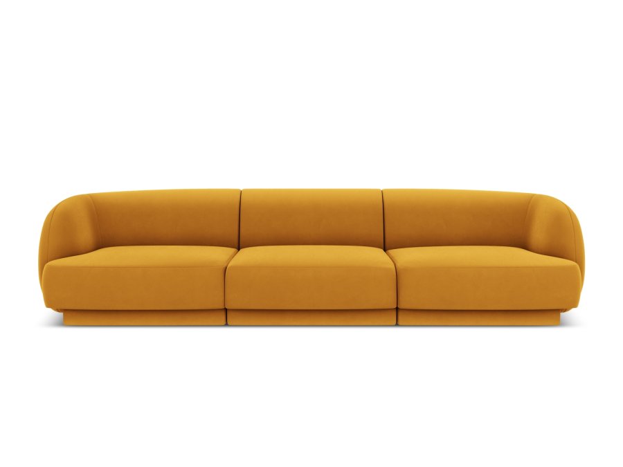 MICADONI Miley sofa, 3 seter - gul flyel og sort plast
