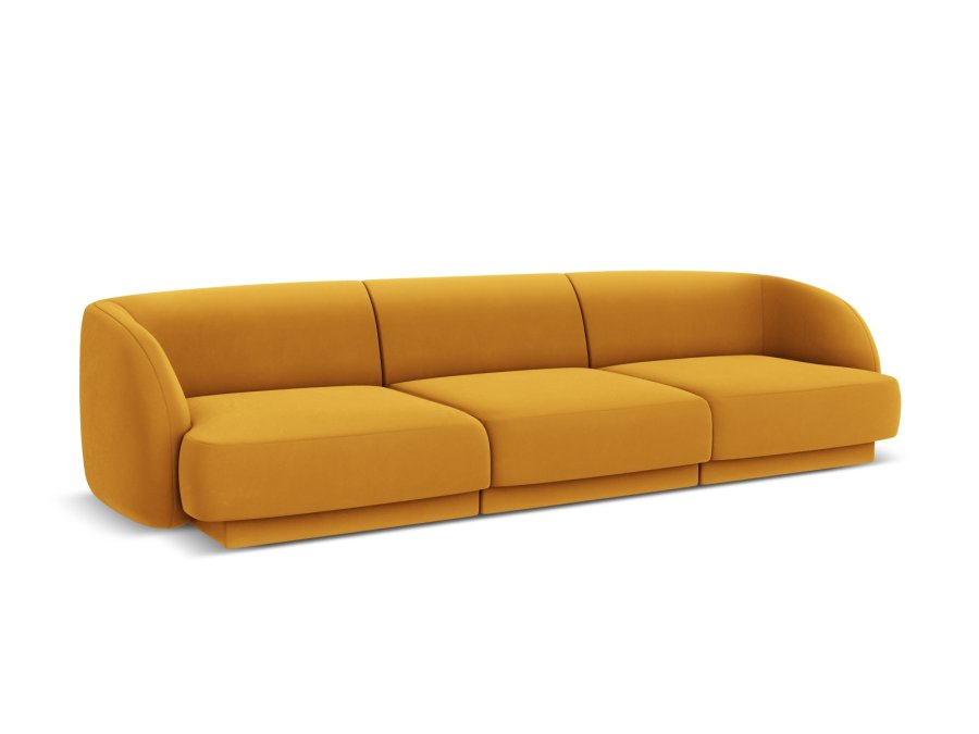 MICADONI Miley sofa, 3 seter - gul flyel og sort plast