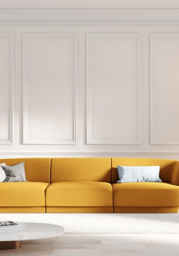 MICADONI Miley sofa, 3 seter - gul flyel og sort plast