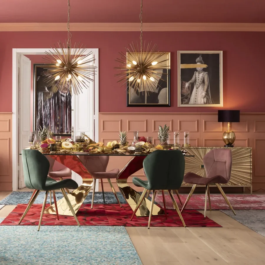 KARE DESIGN Gloria spisebord, rektangulrt - klart glass og gullstl (200x100)