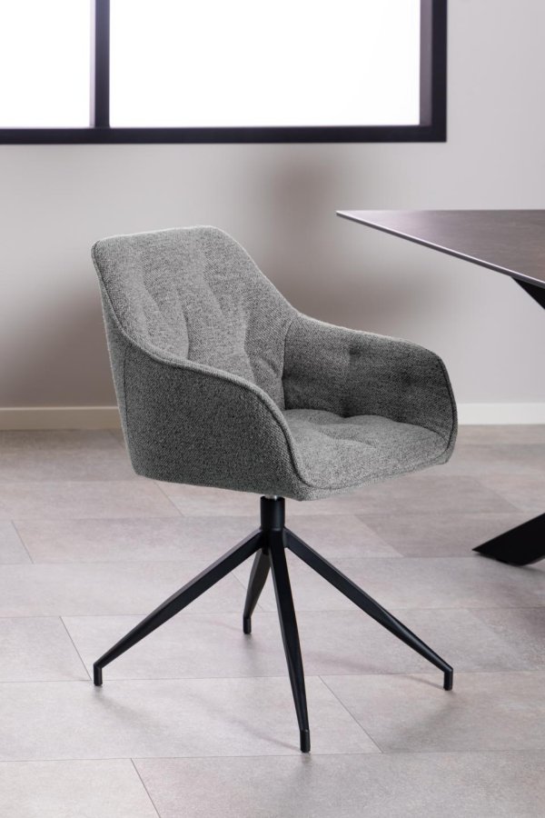 ACT NORDIC Brooke spisebordsstol, m armlener, svingfunksjon, sm - grtt stoff og sort stl