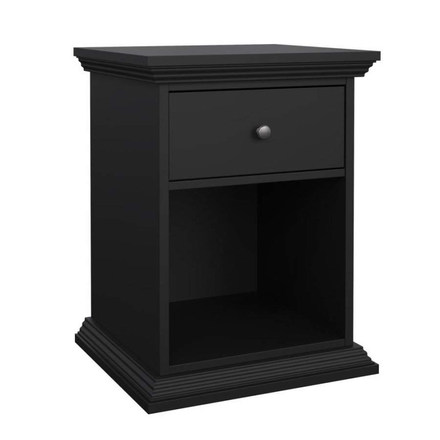 TVILUM North sengebord med 1 skuffe, mat sort, 47,8 x 43,3 x 63,4 cm