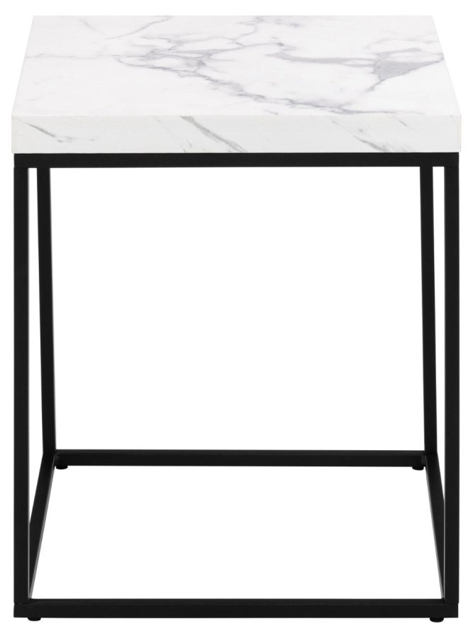 ACT NORDIC Barossa Couchtisch, quadratisch – weißes Papier, Carrara-Marmoroptik und schwarzer Stahl (40x40)