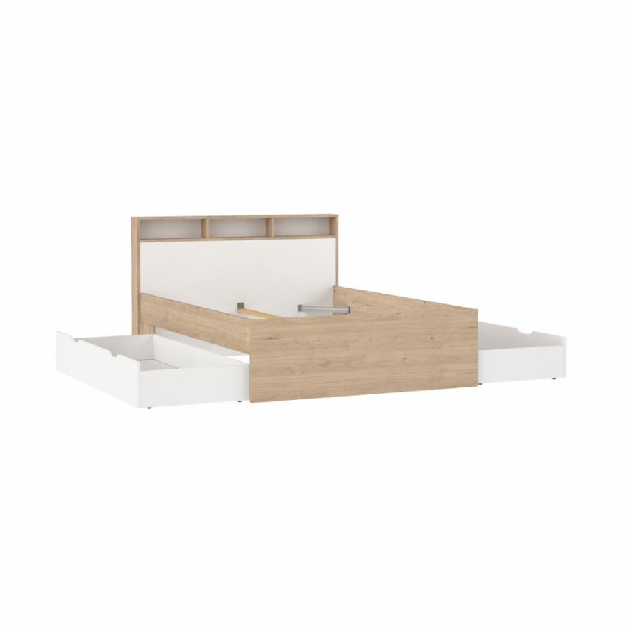 TVILUM Ikast Bett mit 2 Schubladen 140x190, Jackson Hickory/Weiß, 149,8 x 206 x 96,8 cm