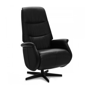 Delta recliner snurrstol, med armstöd - svart läder och svart metall
