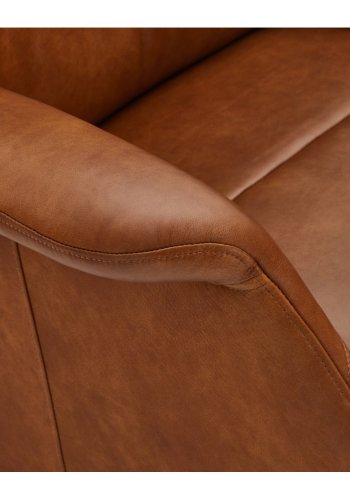 Delta Relax-Drehsessel mit Armlehnen – Cognac-Leder und schwarzes Metall