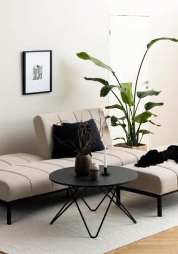 ACT NORDIC Caix sovesofa, m click & clack, delt ryggsttte, smmer - beige stoff og sort stl (198x95)