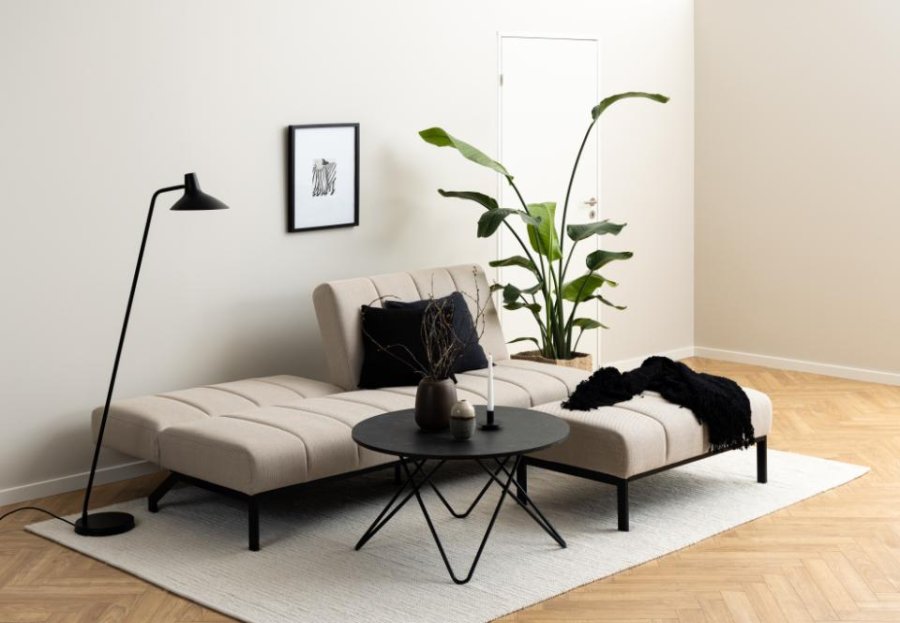 ACT NORDIC Caix sovesofa, m click & clack, delt ryggsttte, smmer - beige stoff og sort stl (198x95)