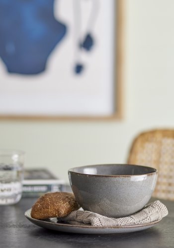 BLOOMINGVILLE Sandrine Frhstcksset, Grau, Steingut (C:D8,5xH8/B:D15xH8/P:D22xH2, Set mit 4x3 Teilen)