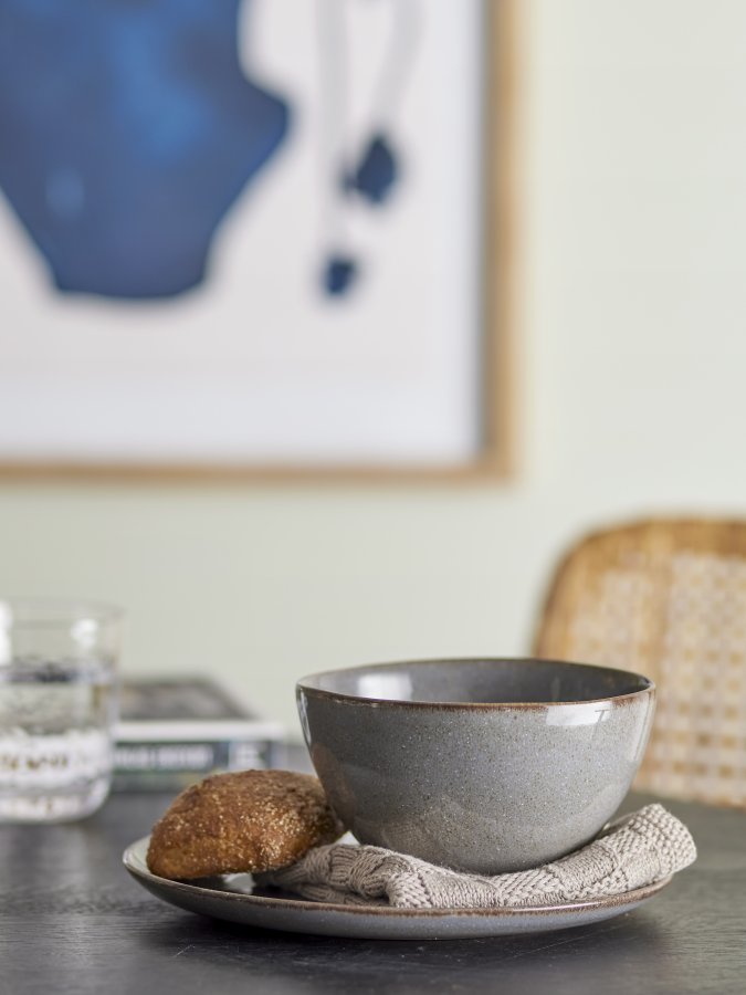 BLOOMINGVILLE Sandrine Frhstcksset, Grau, Steingut (C:D8,5xH8/B:D15xH8/P:D22xH2, Set mit 4x3 Teilen)