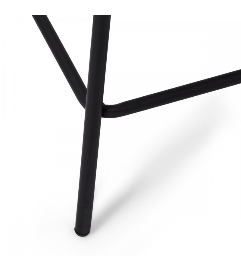 Barhocker Diana mit Rückenlehne und Fußstütze – weißer Bouclé-Stoff und schwarzes Metall