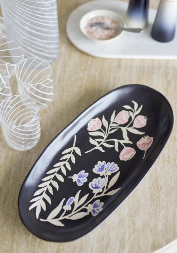 BLOOMINGVILLE Amberly Serviertablett, Schwarz, Steingut (L41xH4xB19,5 cm)