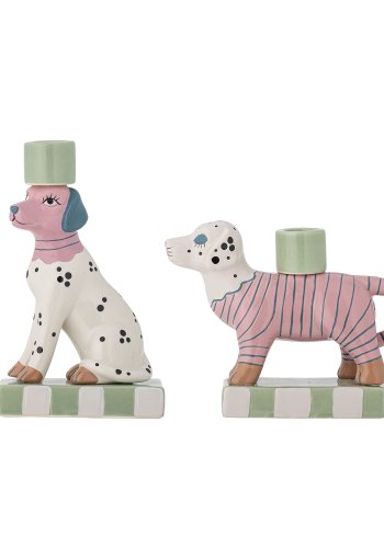 BLOOMINGVILLE Doglie Kerzenhalter, Rosa, Steingut (L18xH13,5xB6,5/L11,5xH18,5xB6,5 cm, 2er-Set)