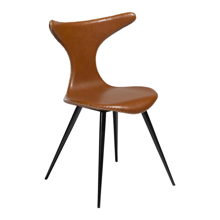 DAN-FORM Dolphin Esszimmerstuhl – Vintage hellbraunes Kunstleder und schwarzer Stahl