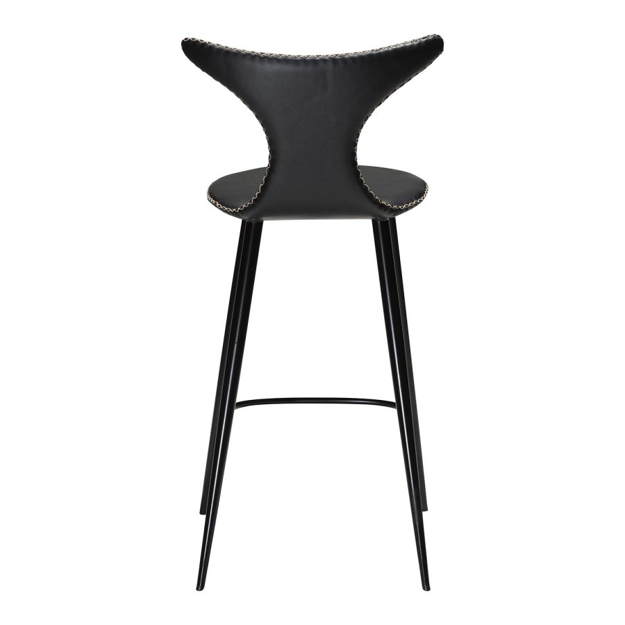 DAN-FORM Dolphin Barhocker, mit Rückenlehne und Fußstütze – Vintage schwarzes Kunstleder und schwarzer Stahl