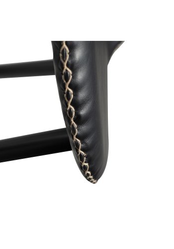 DAN-FORM Dolphin Barhocker, mit Rückenlehne und Fußstütze – Vintage schwarzes Kunstleder und schwarzer Stahl