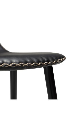 DAN-FORM Dolphin Barhocker, mit Rückenlehne und Fußstütze – Vintage schwarzes Kunstleder und schwarzer Stahl