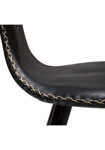 DAN-FORM Dolphin Barhocker, mit Rückenlehne und Fußstütze – Vintage schwarzes Kunstleder und schwarzer Stahl