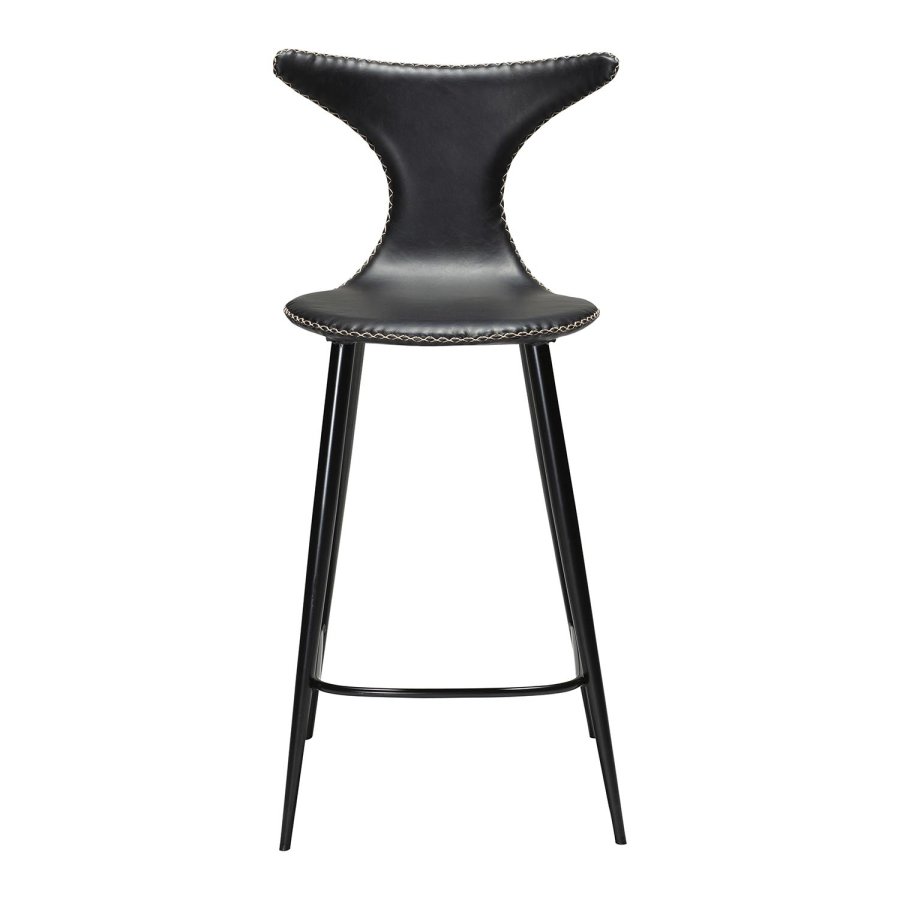DAN-FORM Dolphin Barhocker, mit Rückenlehne und Fußstütze – Vintage schwarzes Kunstleder und schwarzer Stahl