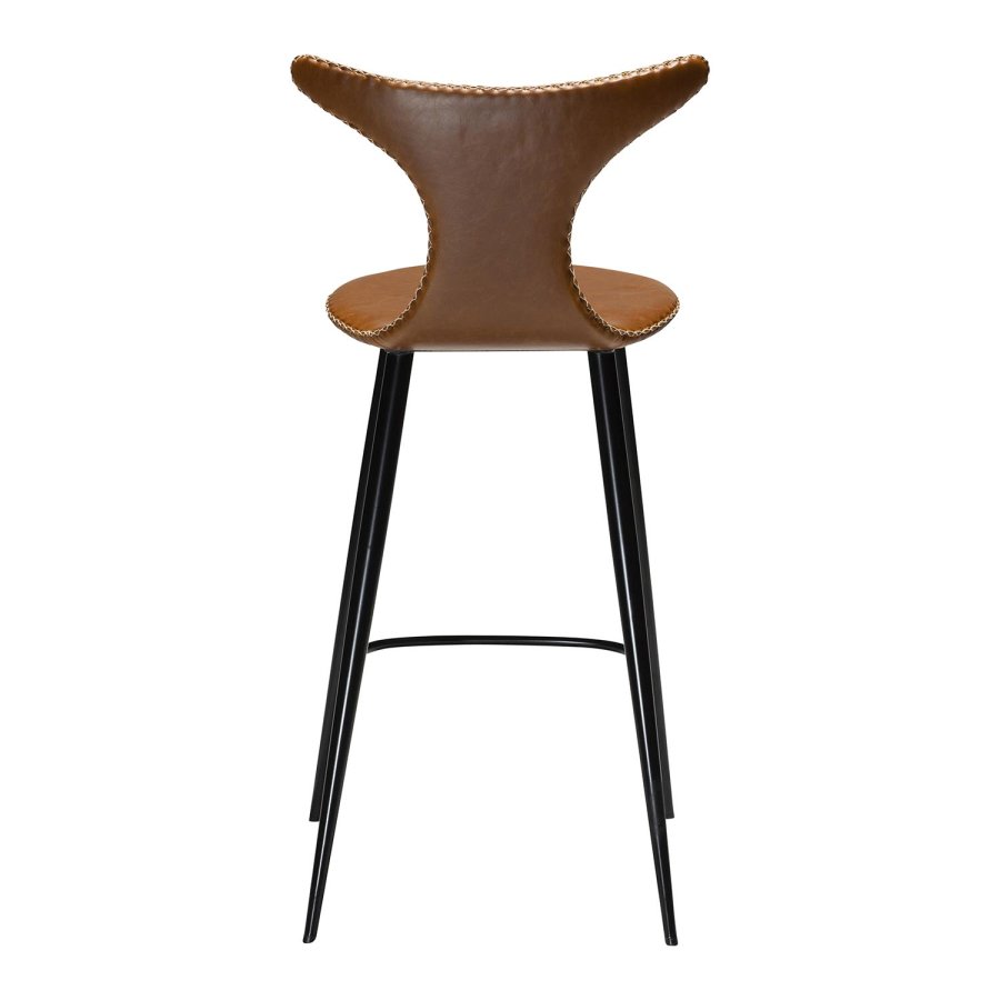DAN-FORM Dolphin barstol, med ryggsttte og fotsttte - vintage lysebrunt kunstskinn og svart stl