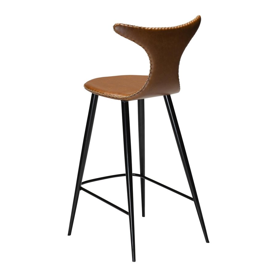 DAN-FORM Dolphin barstol, med ryggsttte og fotsttte - vintage lysebrunt kunstskinn og svart stl