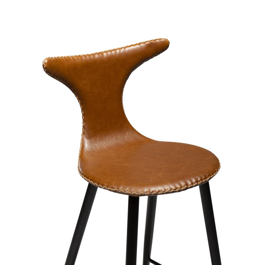 DAN-FORM Dolphin barstol, med ryggsttte og fotsttte - vintage lysebrunt kunstskinn og svart stl